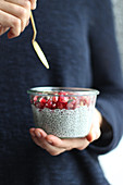 Chia seed porridge with pomegranate seeds