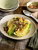 Cabbage with mushrooms sauté with mustard