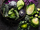 Still life with various cabbages