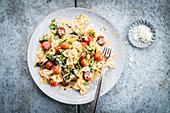 Farfalle with ricotta, cherry tomatoes and spinach