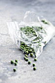 Frozen peas in a plastic bag