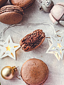 Chocolate macaroons made with hazelnuts and tonka beans for Christmas