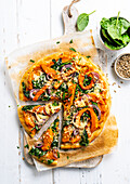 Pumpkin pizza with spinach