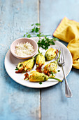 Courgette flowers stuffed with ricotta and parmesan cheese