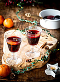 Christmas mulled wine with citrus fruits and spices