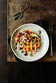 Waffle with chanterelles and peppers