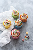 Multicoloured cereal cupcakes
