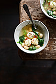 Rice ball and white haricot bean soup