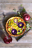 Leek and red onion quiche