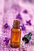 Violet essential oil bottle