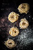 Nests of fresh pasta
