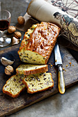 Walnut,Roquefort and diced bacon loaf cake
