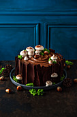Chocolate forest tree stump cake