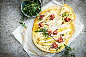White pizza with asparagus and bacon