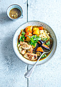 Turkey broth with turmeric, millet and carrots