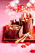 Chocolate and cranberry Christmas log cake