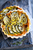 Courgette,artichoke and thyme tartlet