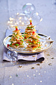 Flaky pastry and crayfish and lettuce Christmas trees
