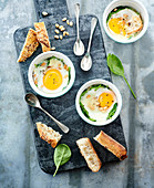 Shirred eggs with fresh spinach