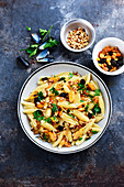 Pasta with mussels,raisins and pine nuts