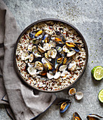 Mussels and cockles with wild rice