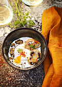 Poached eggs with green lentils