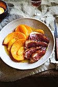 Duck breast and squash roasted in orange sauce