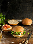 Smoked salmon and sweetcorn lettuce milkbread bun sandwiches