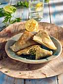 Ground meat,pea and curry samosas