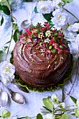 All chocolate cake decorated with flowers