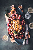 Roast chicken with grapes