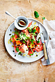 Roasted apricot salad with watermelon, speck, buratta and roasted pumpkin seeds