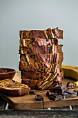 Banana bread with chocolate - stacked slices