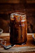 Vegan caramel sauce in a jar