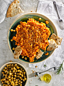 Carrot Salad with Garlic, Cumin and Baked Chickpeas