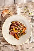 Pork loin with peaches and olives