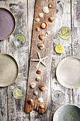 Maritime table decoration with mussel shells