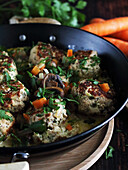 Chicken meatballs with courgette in mushroom sauce