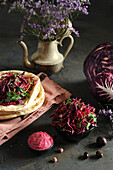 Pita bread with red cabbage hummus