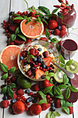Granola muesli with cottage cheese and fresh fruit