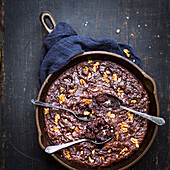 Cast iron skillet brownies with walnuts