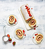 Sponge cake roll with strawberry filling