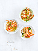 Tapioca broth with shrimp in small bowls