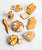 Various kinds of bread, pastries and biscuits
