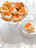 Spicy cream puff with smoked salmon