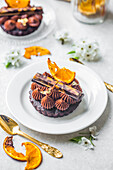 Brownie cake with orange chocolate bar