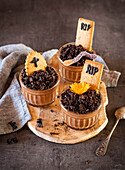 Mousse au Chocolat Graves with shortbread tombstones made for Halloween