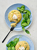 Goat's cheese,spinach and bacon cake bowl