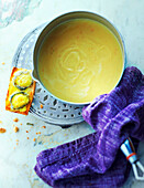 Cream of cauliflower soup in a saucepan