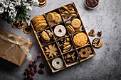 Assorted Christmas biscuits in a box with compartments